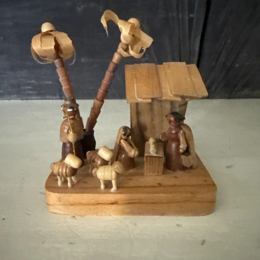 Vintage Wood Carved Nativity Christ Birth Christmas Decor Erzgebirge? Not Marked